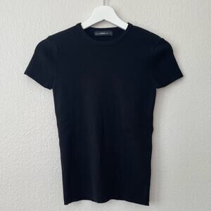 Zara Basics Women's Black Rib Short Sleeve CropTop Stretch T-Shirt Size Medium